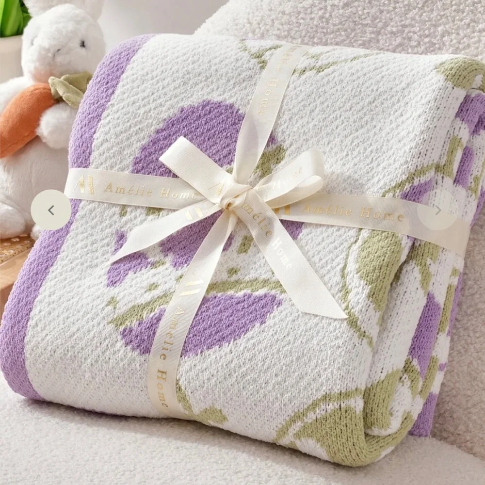 Easter Bunny and Eggs Chenille Knit Throw Blanket